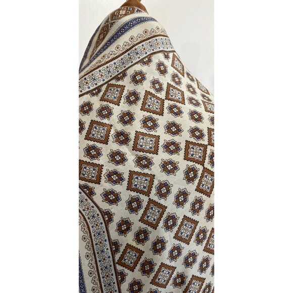 Vtg 1960's Silk Scarf Geometric And Paisley Pattern Blue Brown & Beige 32" x 31" - Picture 7 of 9